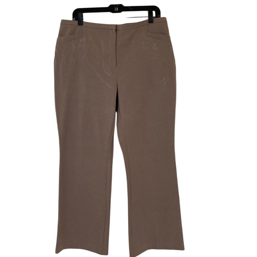 Chico's Wide Leg Pant LP 2.5 Taupe Tan Flat Front Zipper Contemporary Workwear